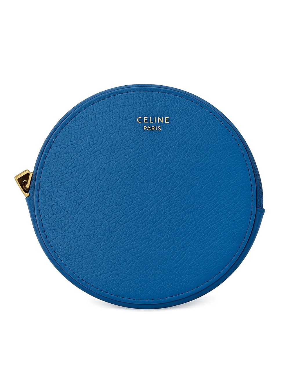 Celine Blue Round Leather Coin Case with Gold Logo
